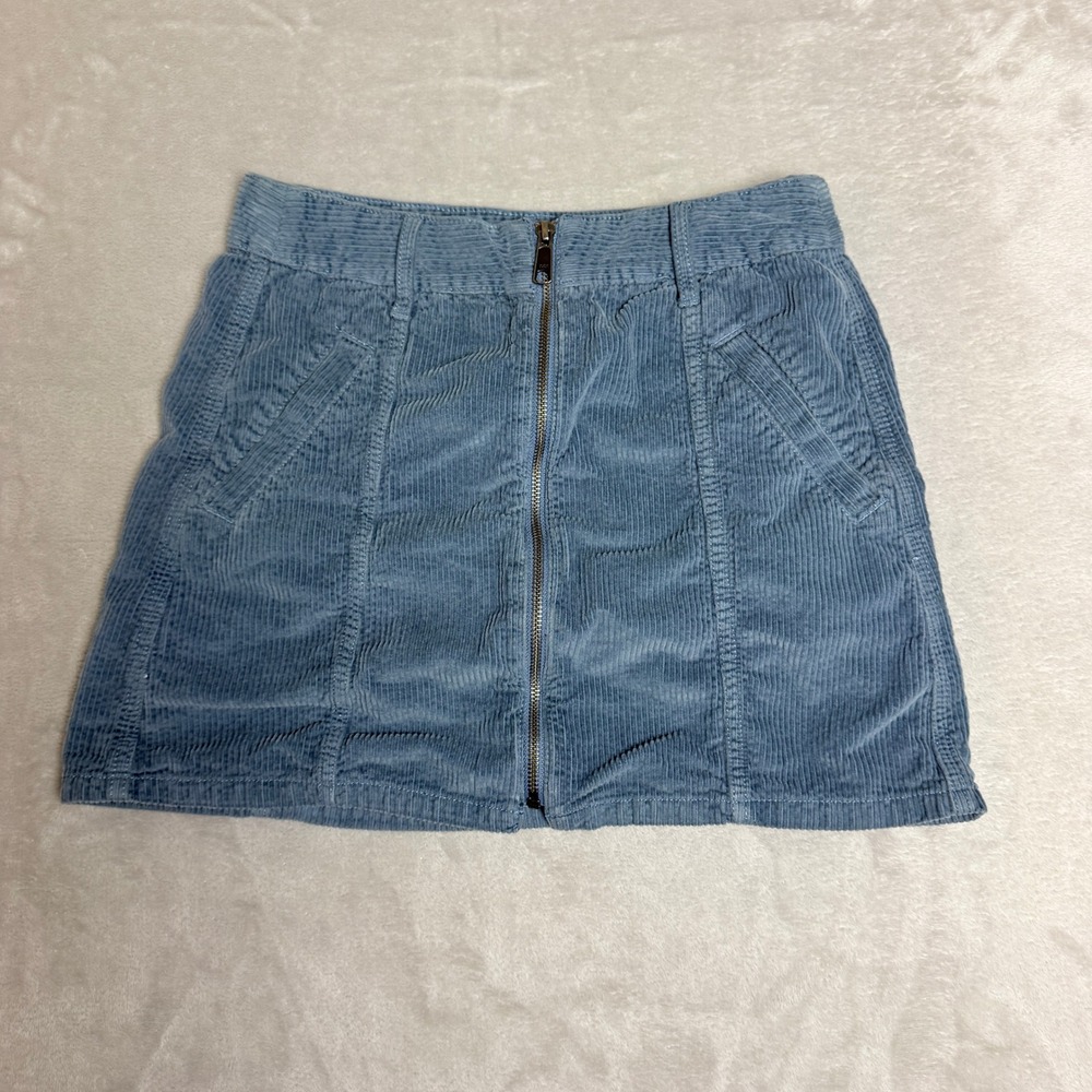 American Eagle Hi-Rise A-Line Skirt Women 2 Slate Blue Corduroy Zip Front Indie